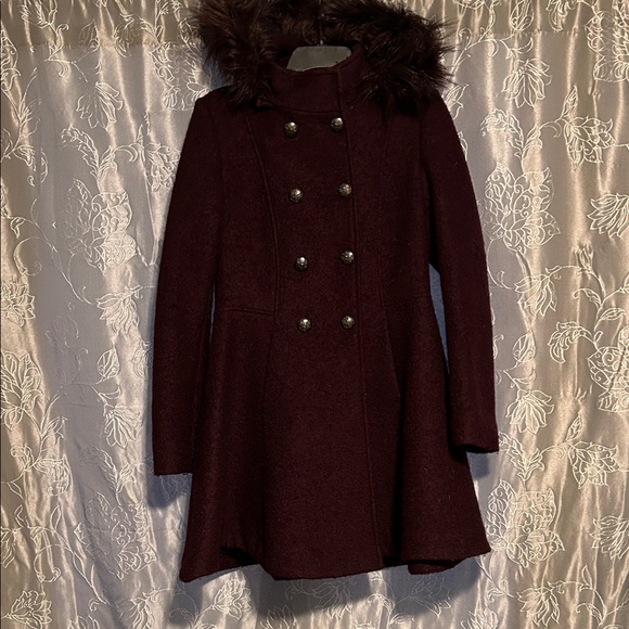 Liz Claiborne Jackets & Blazers - Women's Double-Breasted Coat with Faux Fur Trim - Burgundy